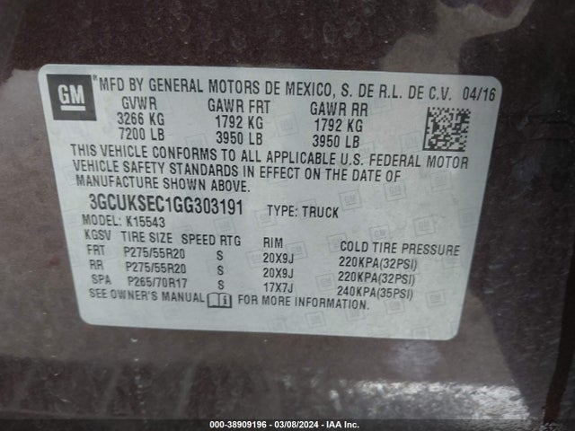 Chevrolet Silverado 1500 2lz 2016 3GCUKSEC1GG303191 Image 9
