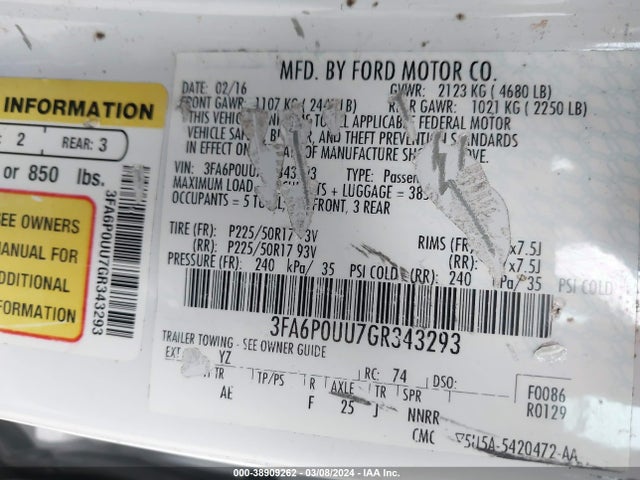 Ford Fusion Hybrid S 2016 3FA6P0UU7GR343293 Image 9
