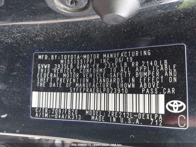 Toyota COROLLA LE 2020 5YFEPRAE6LP023910 Image 9