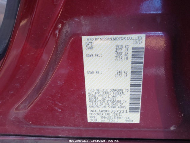 Nissan Altima 2.5 S 2015 1N4AL3AP9FN357221 Image 9