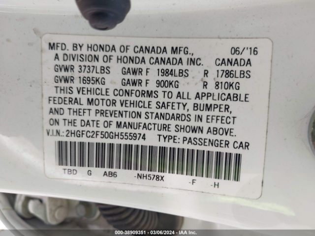 2HGFC2F50GH555974 Honda Civic Lx