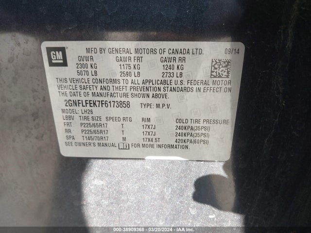 Chevrolet EQUINOX 1LT 2015 2GNFLFEK7F6173858 Image 9
