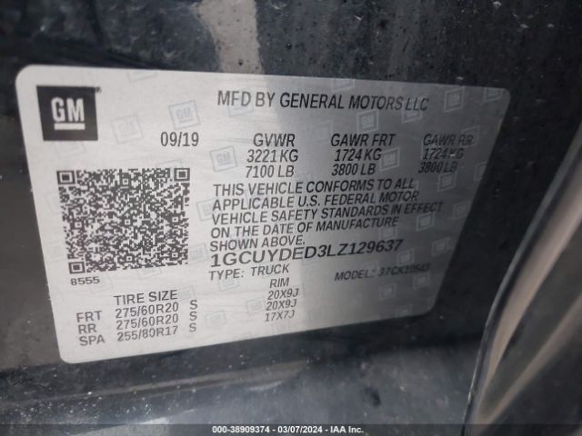 1GCUYDED3LZ129637 Chevrolet Silverado 1500 4wd  Short Bed Lt