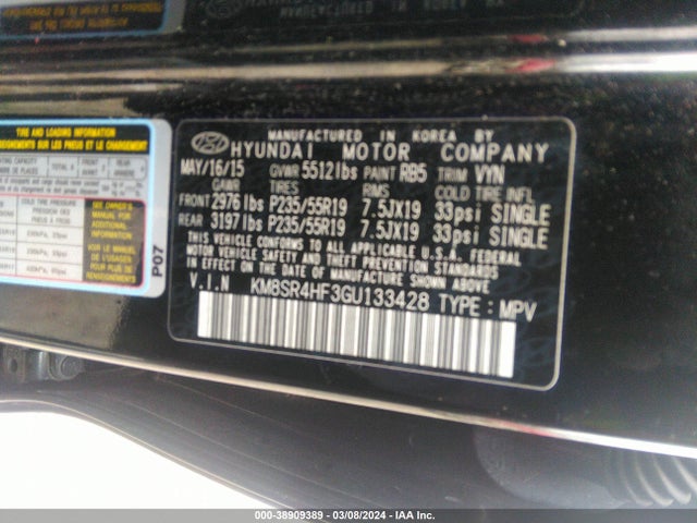 Hyundai Santa Fe Limited 2016 KM8SR4HF3GU133428 Image 9