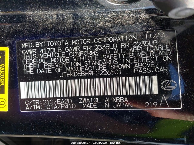 Lexus CT 200H 2015 JTHKD5BH9F2226501 Image 9