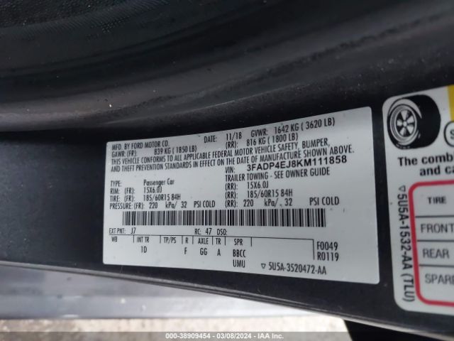 3FADP4EJ8KM111858 Ford FIESTA SE