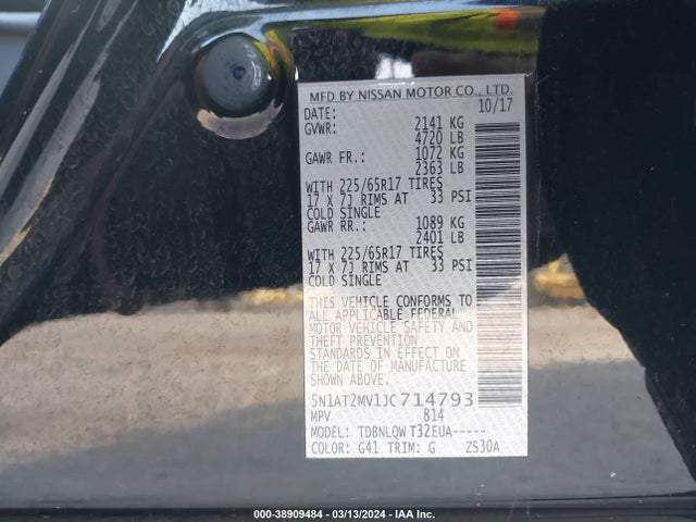 Nissan ROGUE SV 2018 5N1AT2MV1JC714793 Image 9
