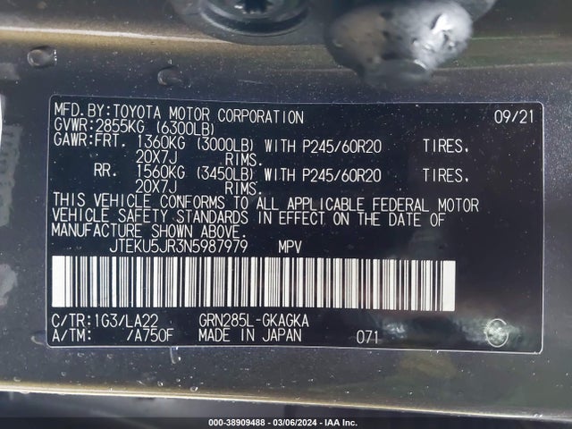 Toyota 4runner Limited 2022 JTEKU5JR3N5987979 Image 9