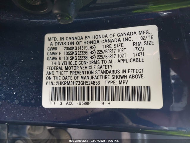Honda Cr-v Ex-l 2016 2HKRM3H73GH524853 Image 9
