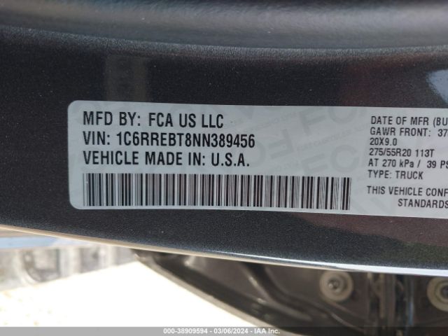 1C6RREBT8NN389456 RAM 1500 Lone Star Quad Cab 4x2 6'4 Box