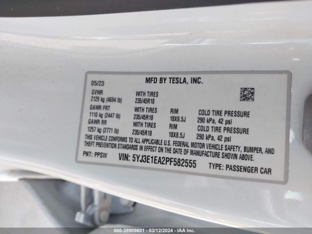 5YJ3E1EA2PF582555 Tesla MODEL 3