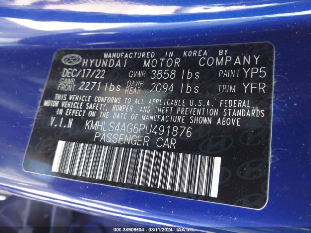 KMHLS4AG6PU491876 Hyundai ELANTRA SEL