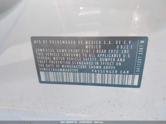 3VWC57BU6MM080105 Volkswagen Jetta 1.4t R-line/1.4t S/1.4t Se