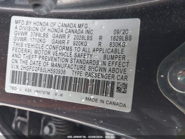 Honda Civic Sport 2020 2HGFC2F80LH593936 Image 9