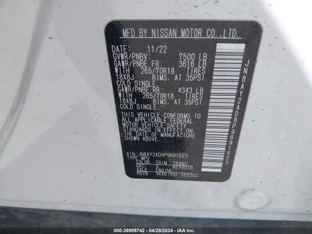 Nissan Armada Sv 4wd 2023 JN8AY2AD8P9691623 Image 9
