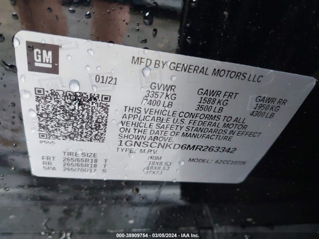 Chevrolet Tahoe 2wd Lt 2021 1GNSCNKD6MR263342 Image 9