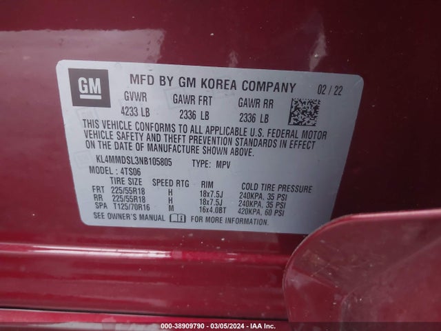 KL4MMDSL3NB105805 Buick Encore Gx Fwd Select