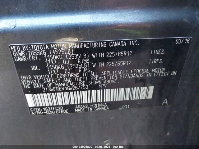 Toyota Rav4 Xle 2016 2T3WFREV1GW267753 Image 9