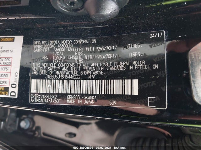 Toyota 4runner Sr5 Premium 2017 JTEBU5JR8H5446222 Image 9