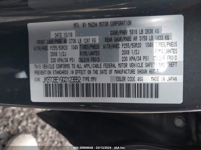 JM3TCBEY9G0123652 Mazda Cx-9 Signature