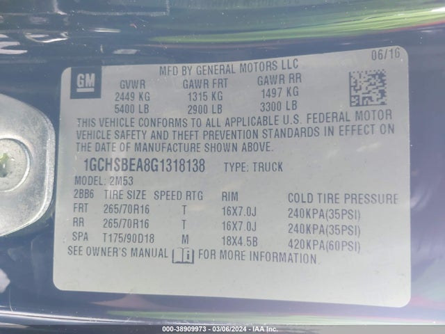 Chevrolet Colorado Wt 2016 1GCHSBEA8G1318138 Image 9