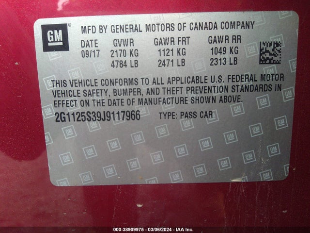 Chevrolet IMPALA 2LZ 2018 2G1125S39J9117966 Image 9