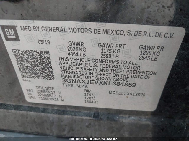 Chevrolet EQUINOX LT 2019 3GNAXJEVXKL384859 Image 9