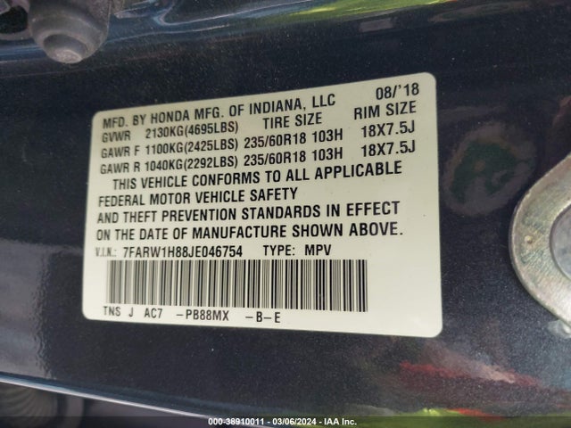Honda CR-V 2018 7FARW1H88JE046754 Image 9