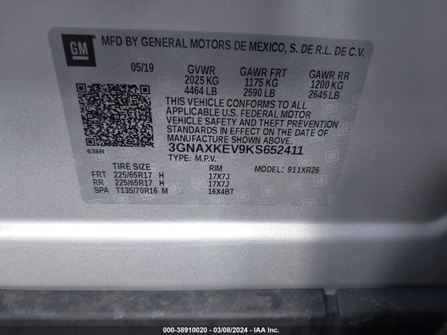 Chevrolet EQUINOX LT 2019 3GNAXKEV9KS652411 Image 9