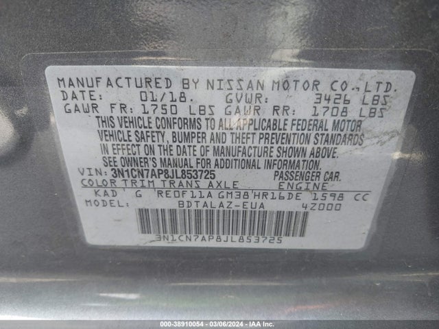 Nissan Versa 1.6 S+ 2018 3N1CN7AP8JL853725 Image 9