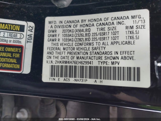 Honda Cr-v Ex-l 2014 2HKRM4H76EH629941 Image 9