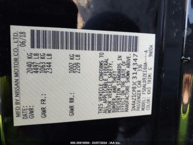 1N4AZ1CP8JC314347 Nissan LEAF SV