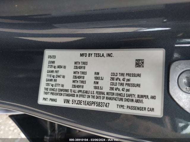 Tesla Model 3 Rear-wheel Drive 2023 5YJ3E1EA5PF583747 Image 9