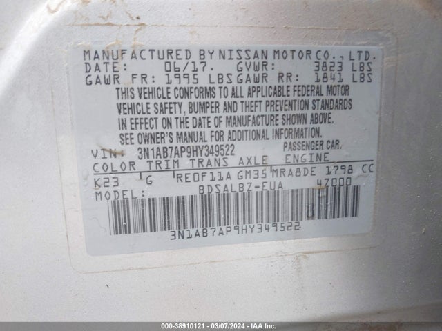 Nissan SENTRA S 2017 3N1AB7AP9HY349522 Image 9