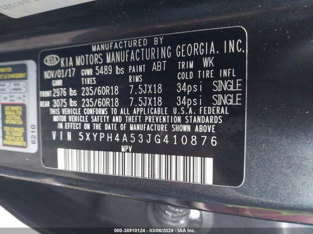 KIA Sorento 3.3l Ex 2018 5XYPH4A53JG410876 Image 9