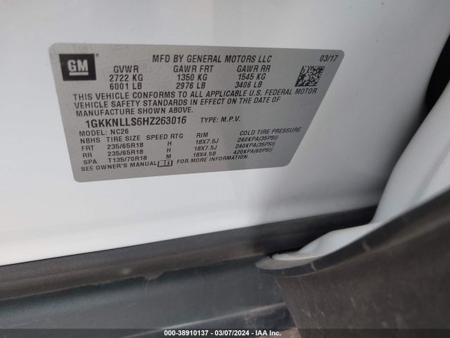 1GKKNLLS6HZ263016 GMC Acadia Sle-2