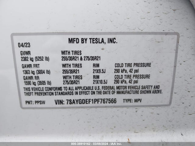 7SAYGDEF1PF767566 Tesla Model Y Awd/performance Dual Motor All-wheel Drive