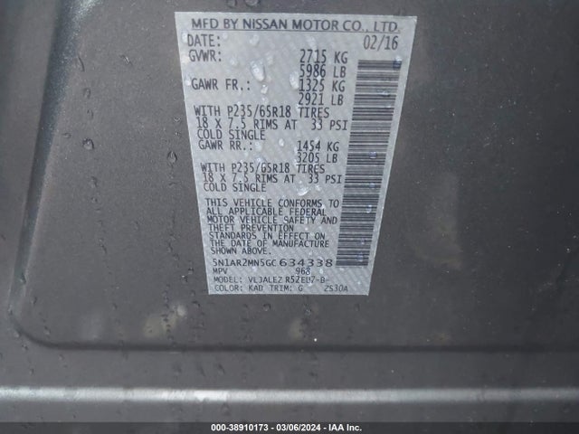 Nissan Pathfinder Sv 2016 5N1AR2MN5GC634338 Image 9