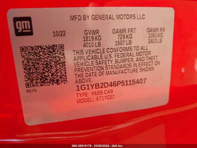 1G1YB2D46P5115407 Chevrolet Corvette Stingray Rwd  2lt