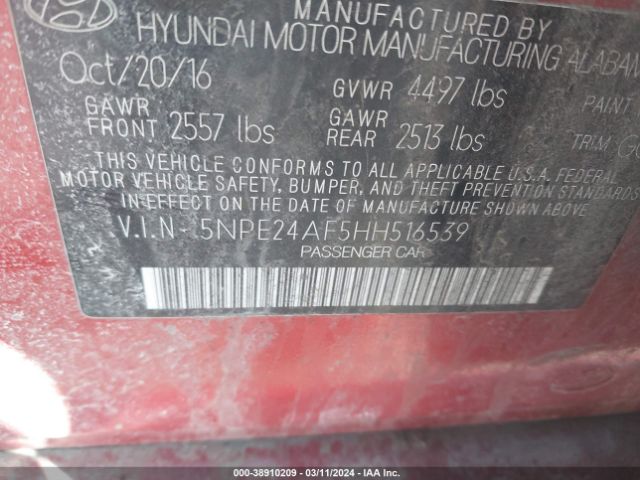 5NPE24AF5HH516539 Hyundai Sonata