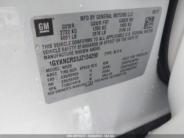 1GYKNCRS3JZ134296 Cadillac XT5 LUXURY