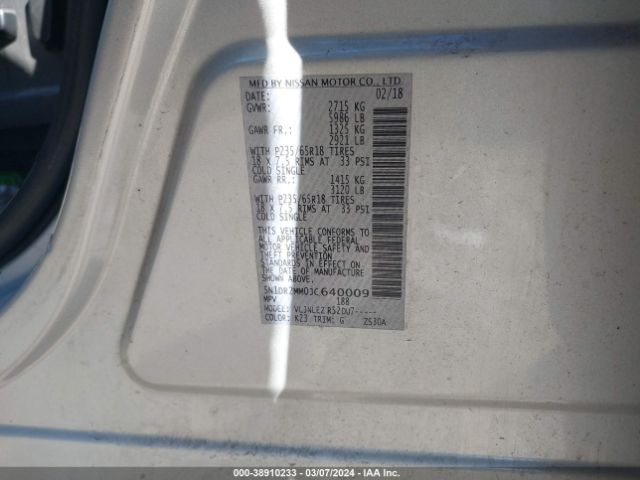 5N1DR2MM0JC640009 Nissan Pathfinder Sv