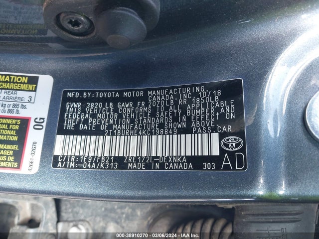 Toyota COROLLA LE 2019 2T1BURHE4KC198849 Image 9