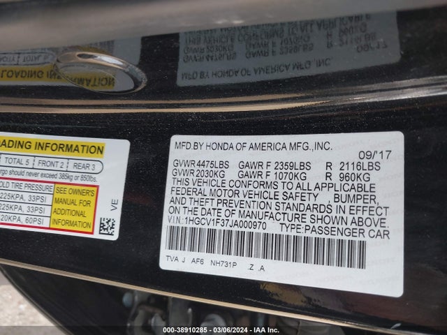 Honda Accord Sport 2018 1HGCV1F37JA000970 Image 9