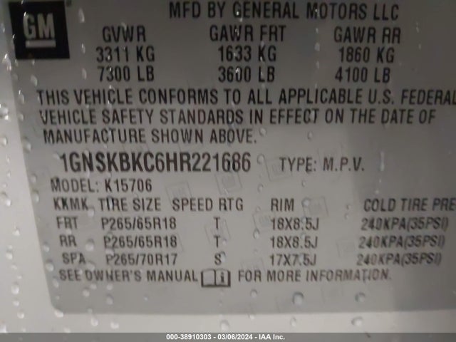 Chevrolet Tahoe Lt 2017 1GNSKBKC6HR221686 Image 9