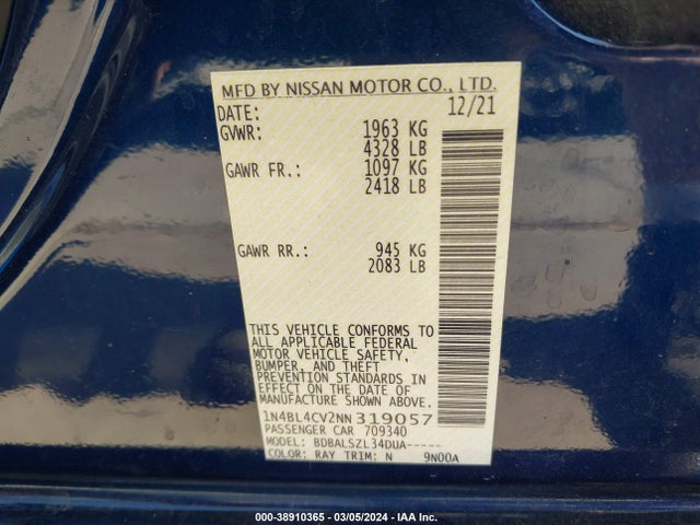 Nissan Altima Sr Fwd 2022 1N4BL4CV2NN319057 Image 9