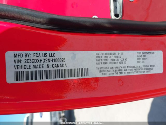 2C3CDXHG2NH106095 Dodge Charger Gt Rwd