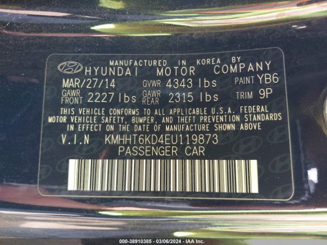 KMHHT6KD4EU119873 Hyundai Genesis 2.0t