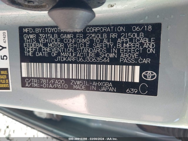 Toyota Prius 2018 JTDKARFU6J3063544 Image 9