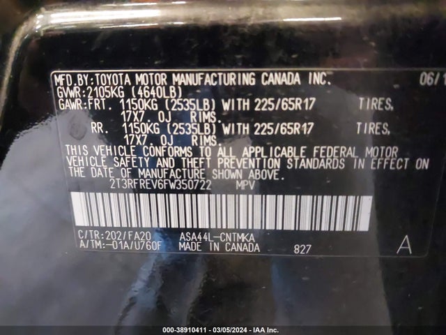 Toyota Rav4 Xle 2015 2T3RFREV6FW350722 Image 9